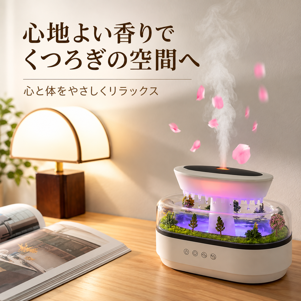 raindrop アロマ加湿器:7色照明で日常を彩る、上質なリラックスタイム