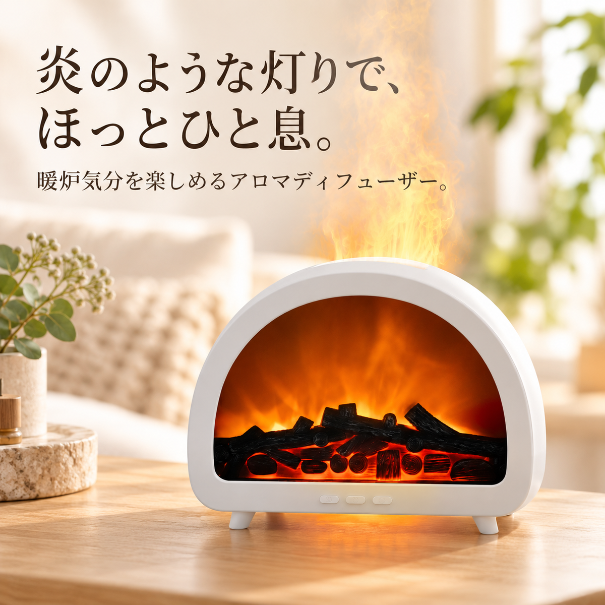 7色LED・リモコンで簡単操作！暖炉型アロマディフューザー