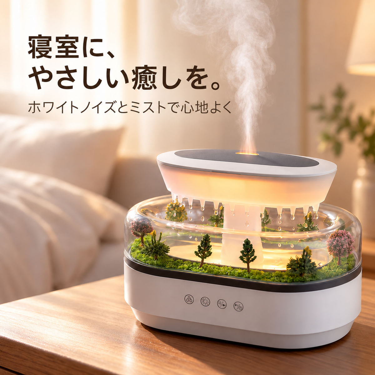 raindrop アロマ加湿器：7色照明で日常を彩る、上質なリラックスタイム