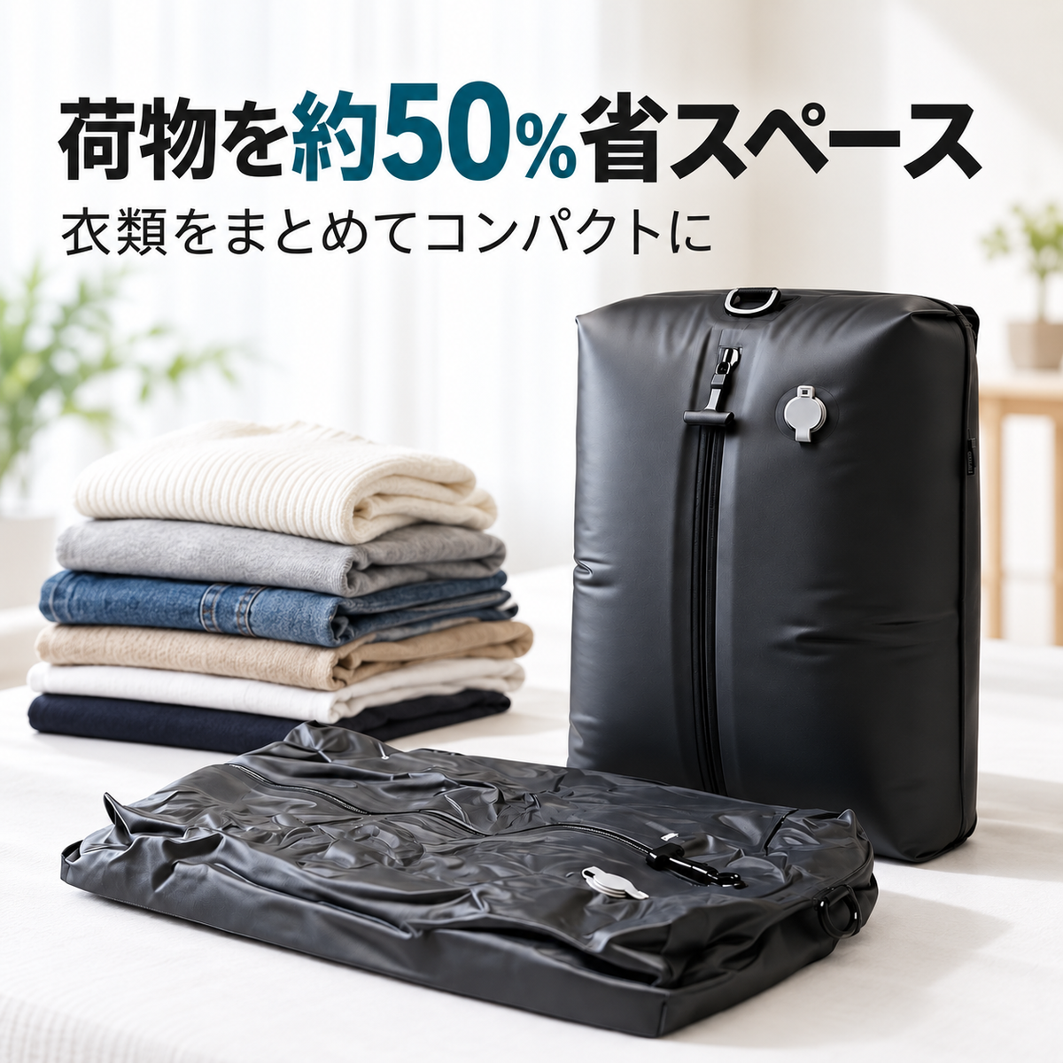 驚異の50%圧縮！電動ポンプ付き圧縮トラベルバッグ