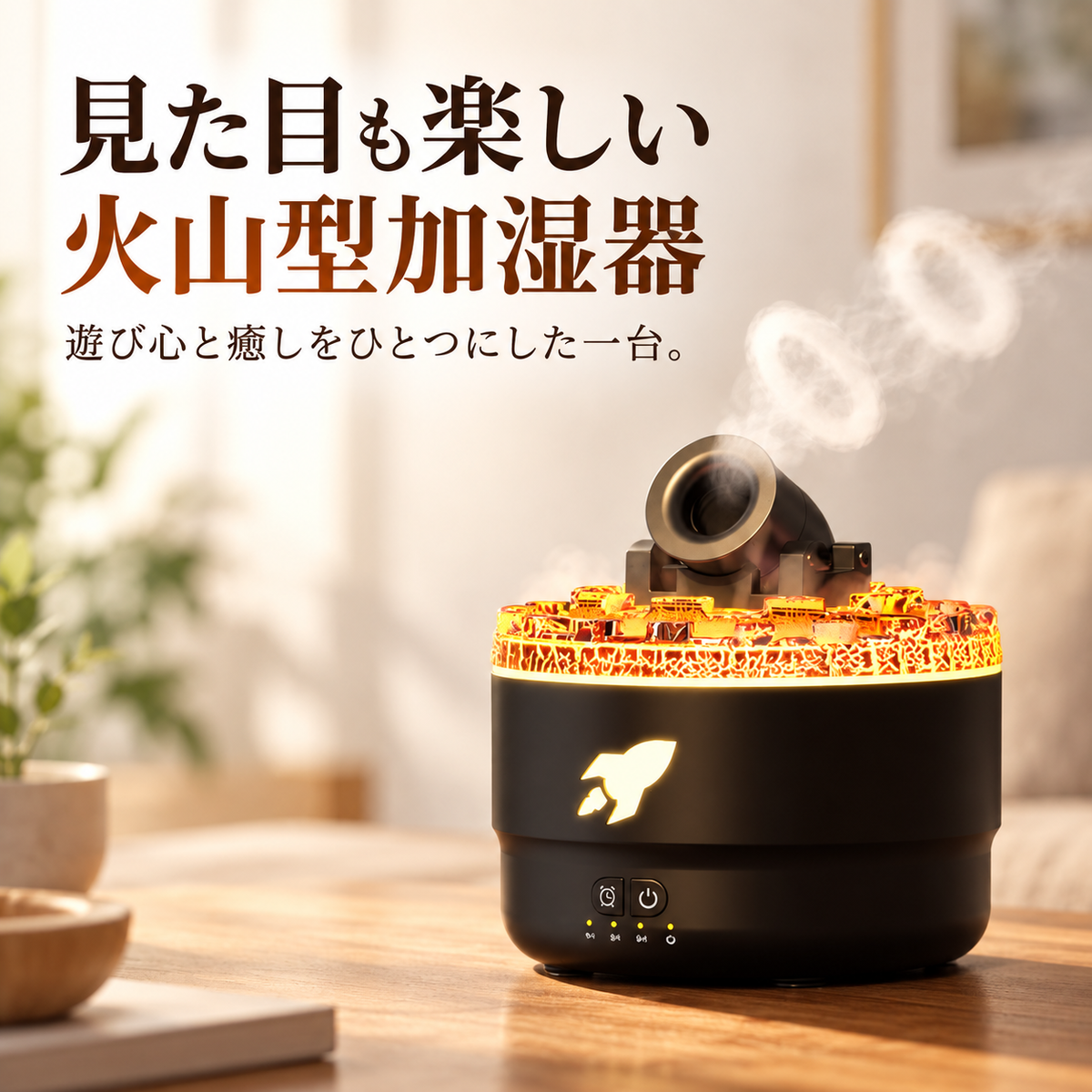 7色のLEDライト付き 火山型アロマ加湿器