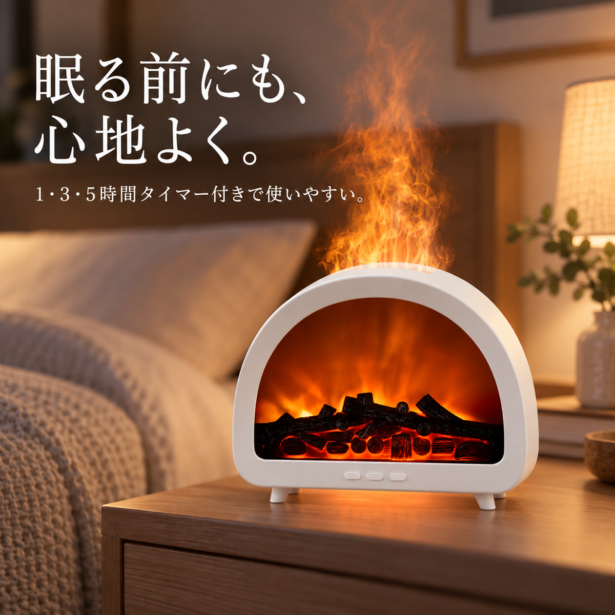 7色LED・リモコンで簡単操作！暖炉型アロマディフューザー