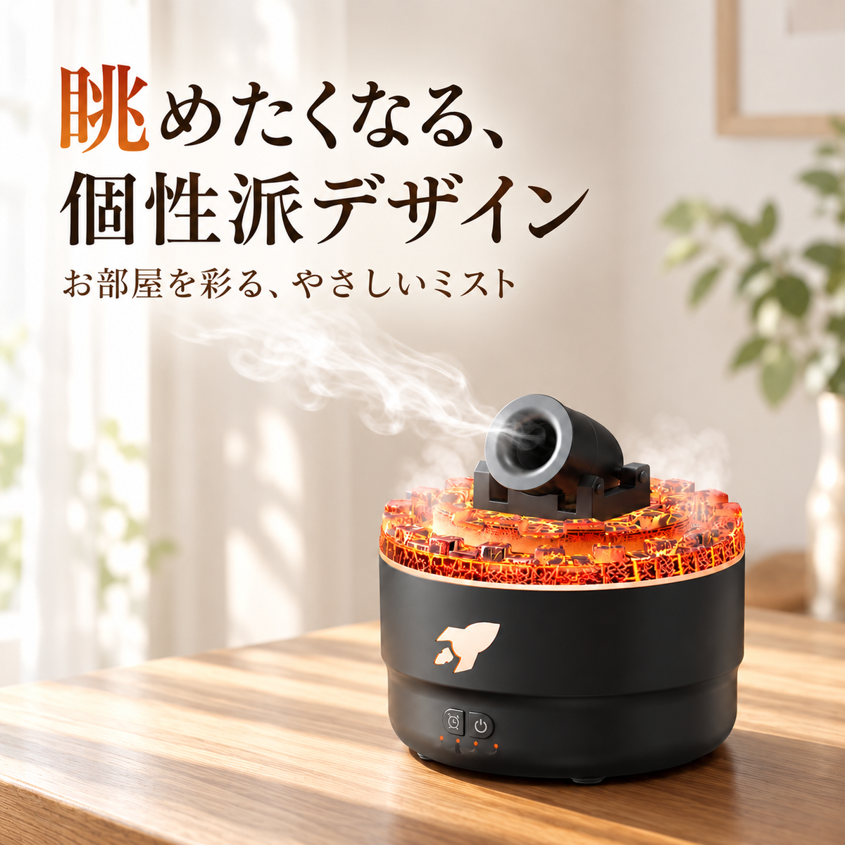 7色のLEDライト付き 火山型アロマ加湿器