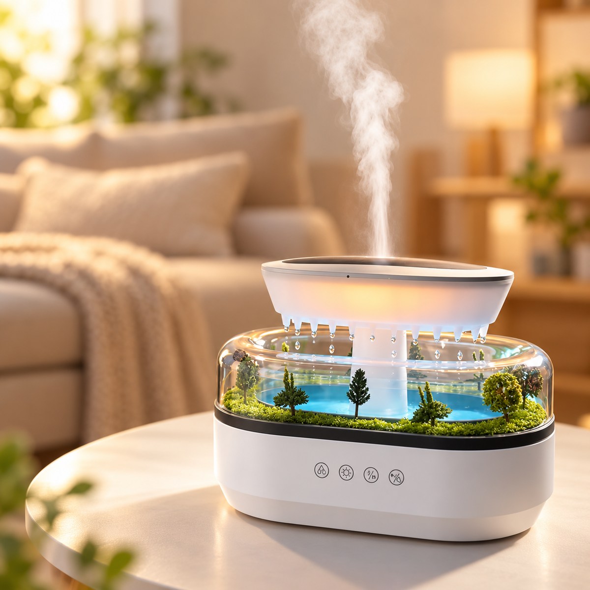 raindrop アロマ加湿器：7色照明で日常を彩る、上質なリラックスタイム