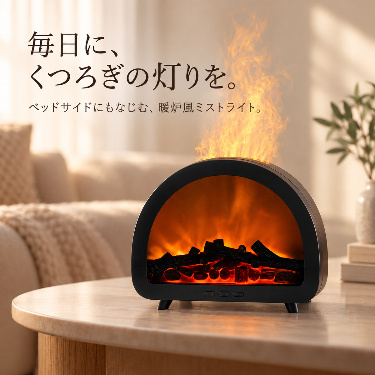 7色LED・リモコンで簡単操作！暖炉型アロマディフューザー