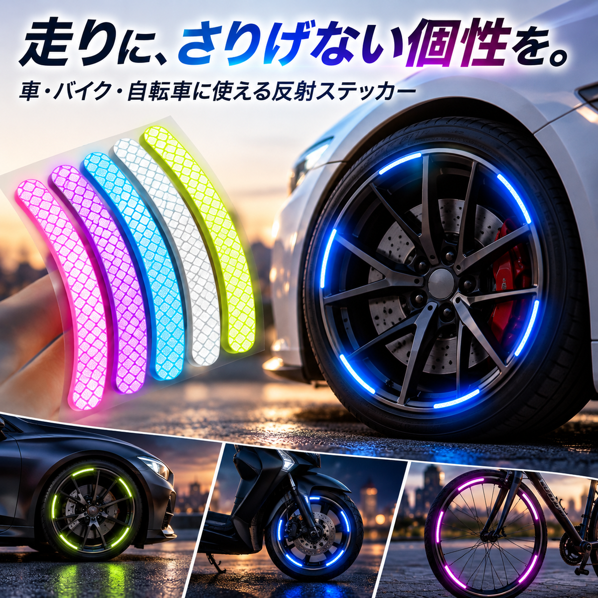 簡単取付！自転車・バイク・車用 プリズム反射シール